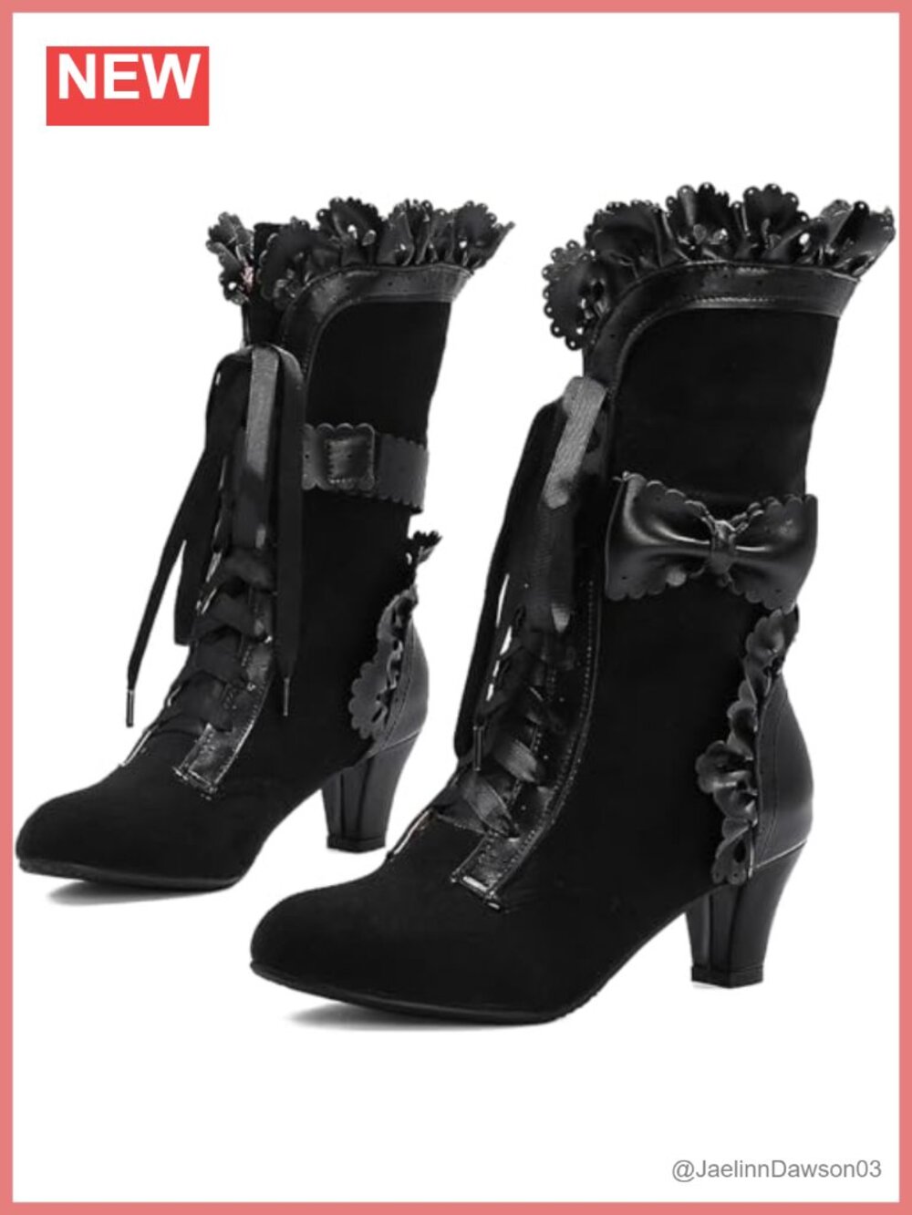 Mid-Calf Victorian Boots Faux Suede Lace Up Mid Heel